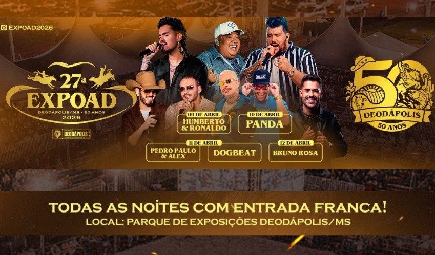 Com shows nacionais, rodeio e cavalgada, 27ª EXPOAD celebra os 50 anos de Deodápolis