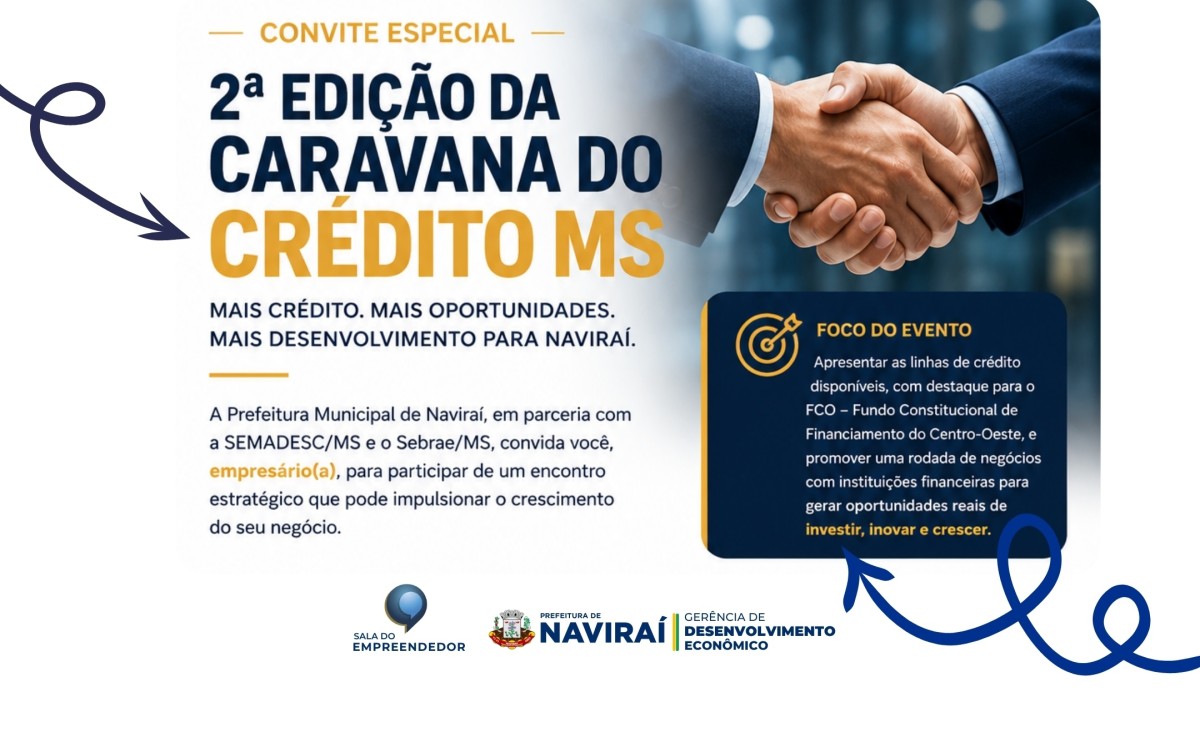 Prefeitura de Naviraí em parceria com Semadesc e Sebrae traz a Caravana do Crédito nesta terça-feira(23) 