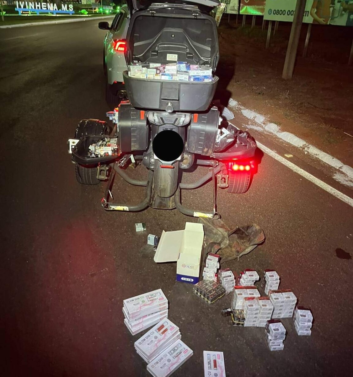 Na MS-141 em Ivinhema, moto BMW era disfarce para anabolizantes e emagrecedores